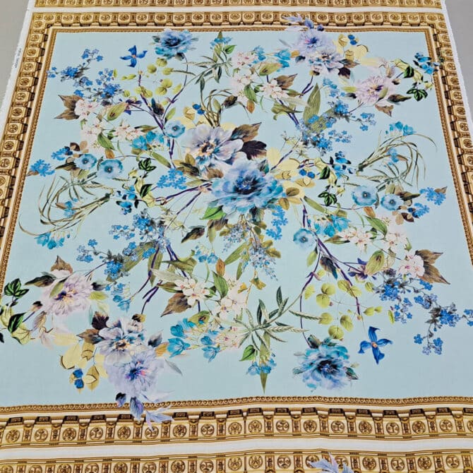jedwabny szyfon chustowy panel 137cm kwiaty z bordiuraB