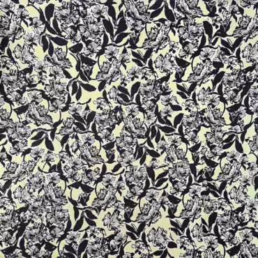 cienka krepa jedwabna w kwiaty na zoltym tleB