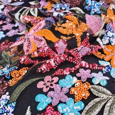 koronka material cekiny na tiulu kolorowe kwiaty premiumA