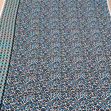 wiskoza satynowa premium niebieska panterka z bordiuraB