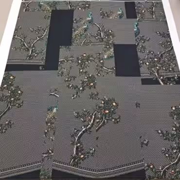 czysty jedwab naturalny pawie galazki panel 350cmB