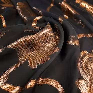 jedwabny szyfon z lureksem wzory zakardowe miedzianyA