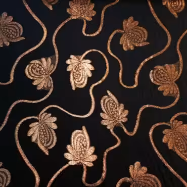 jedwabny szyfon z lureksem wzory zakardowe miedzianyB