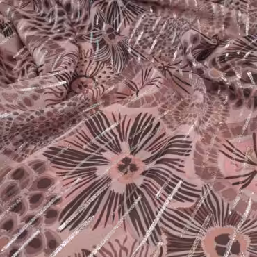 przezierny jedwab z bawelna i lurexem kwiaty brudny rozA