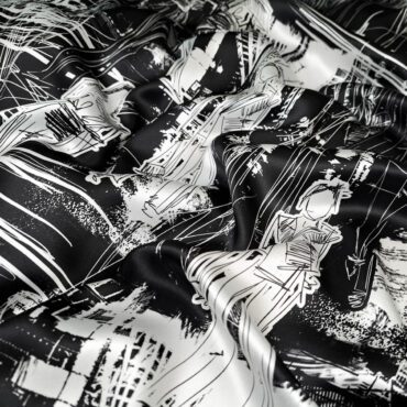 czarno-bialy jedwab wzor szkice moda markowy satynaA