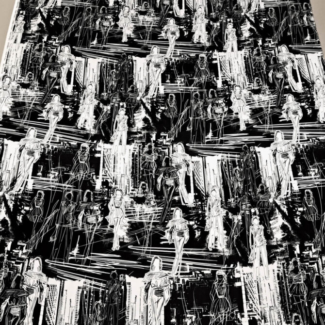 czarno-bialy jedwab wzor szkice moda markowy satynaB