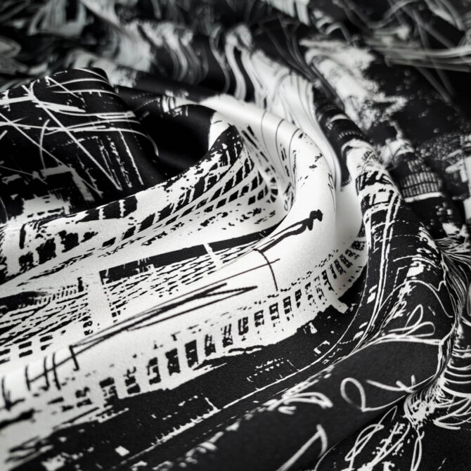 czarno-bialy jedwab wzor szkice moda markowy satynaD