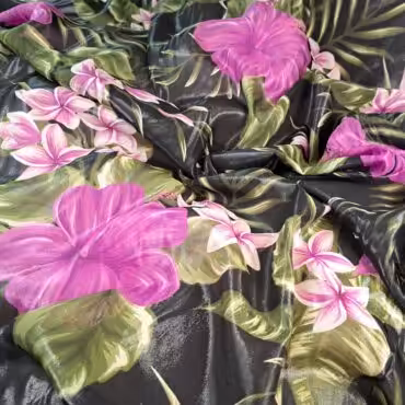 jedwab z polyskiem metalicznym wzor kwiaty egzotyczneA