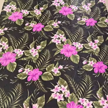 jedwab z polyskiem metalicznym wzor kwiaty egzotyczneB