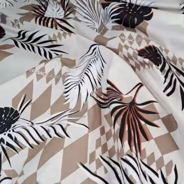 bezowa bawelna sygnowana wzor liscie na karoA