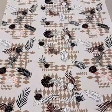 bezowa bawelna sygnowana wzor liscie na karoB