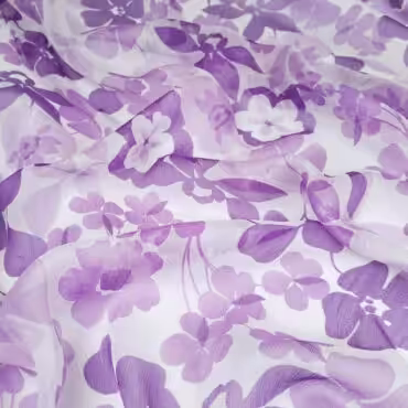 przezierny jedwab szyfon kreszowany w kwiaty fioletA