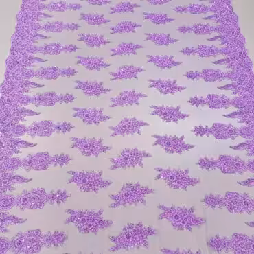 koronka fioletowa koraliki i cekiny na tiulu elastycznymB