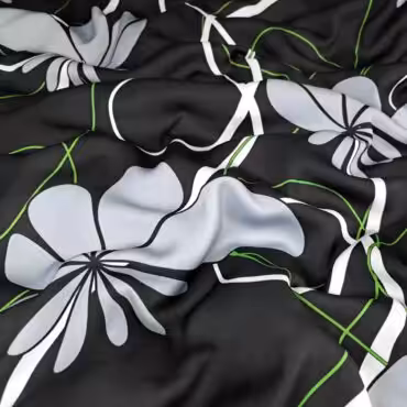 czarny poliester w kwiaty szare lejacyA