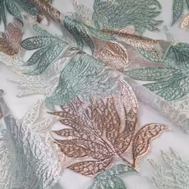 przezroczysta tkanina devore zakard liscie na organzieA