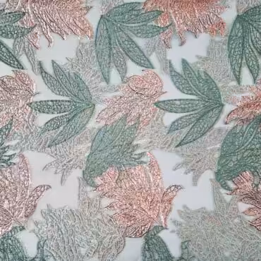 przezroczysta tkanina devore zakard liscie na organzieB