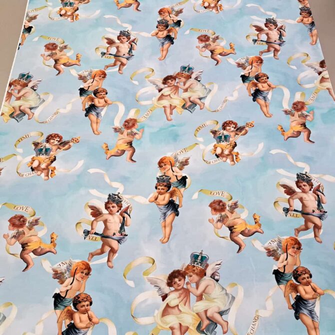 jedwab w aniolki niebieski twill naturalny 100% premiumB