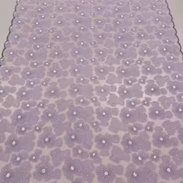koronka tiulowa w kwiaty z koralikami liliowy fioletB