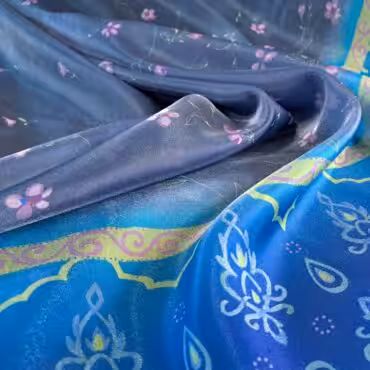 organza we wzory z borderami na bokach niebieska poliestrowaA