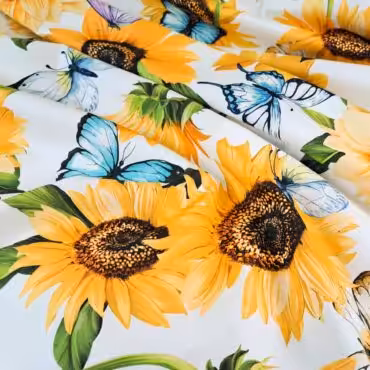biala bawelna z elastanem wzor sloneczniki i motyleA