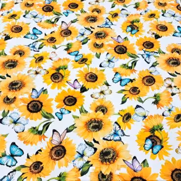 biala bawelna z elastanem wzor sloneczniki i motyleB