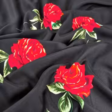czarny jedwab w roze czerwone elastyczny matowyA