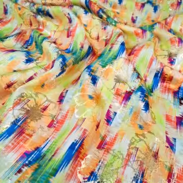 kolorowy jedwab premium ze zlotymi kwiatami zakardowymiA