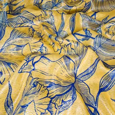 jedwab zakardowy z metaliczna nicia zolty w kwiatyA