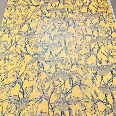 jedwab zakardowy z metaliczna nicia zolty w kwiatyB