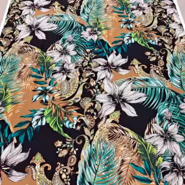 jedwab w kwiaty na czarnym tle elastyczny matowyB