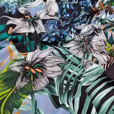 jedwab we wzory kwiaty tropikalne elastyczny matowyA
