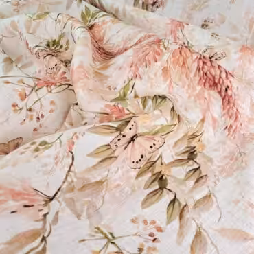 len wzor kwiaty i motyle odcienie rozu i zieleniA