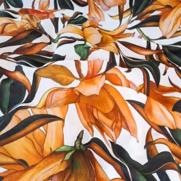 len we wzory magnolie zgaszony pomarancz na bieliA