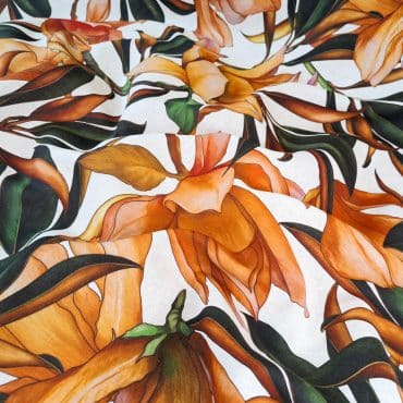 len we wzory magnolie zgaszony pomarancz na bieliA