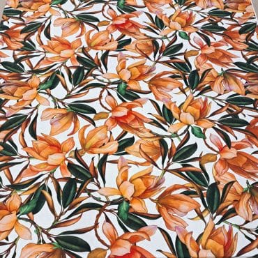 len we wzory magnolie zgaszony pomarancz na bieliB