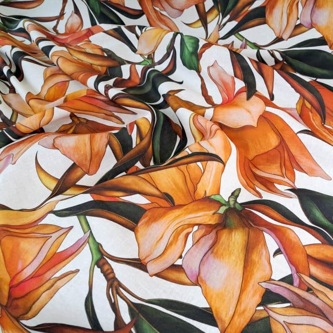 len we wzory magnolie zgaszony pomarancz na bieliD
