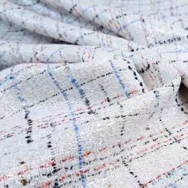 biala chanelka z polyskiem kolorowa krata bawelnaB