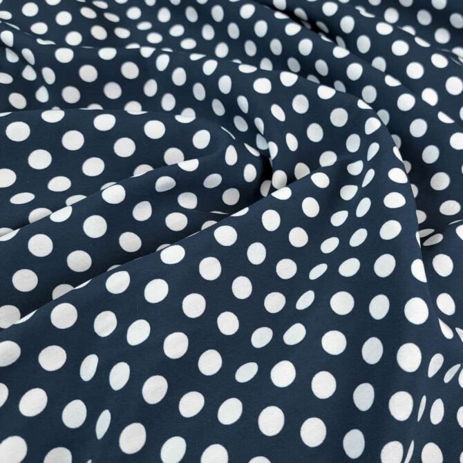 rayon tkanina granatowa w biale groszki polka dotA