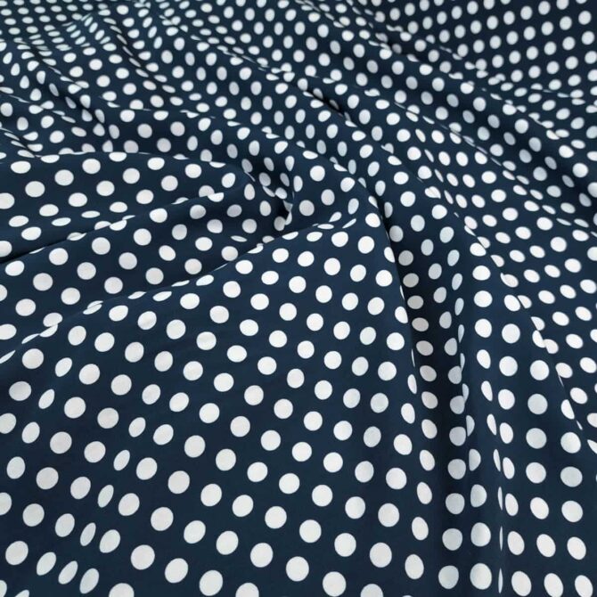 rayon tkanina granatowa w biale groszki polka dotE
