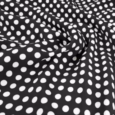 rayon material czarny w biale groszki polka dotA