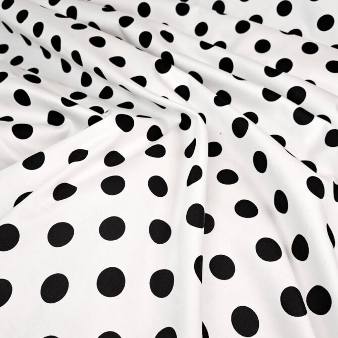 bawelna biala w czarne grochy polka dot elastycznaD
