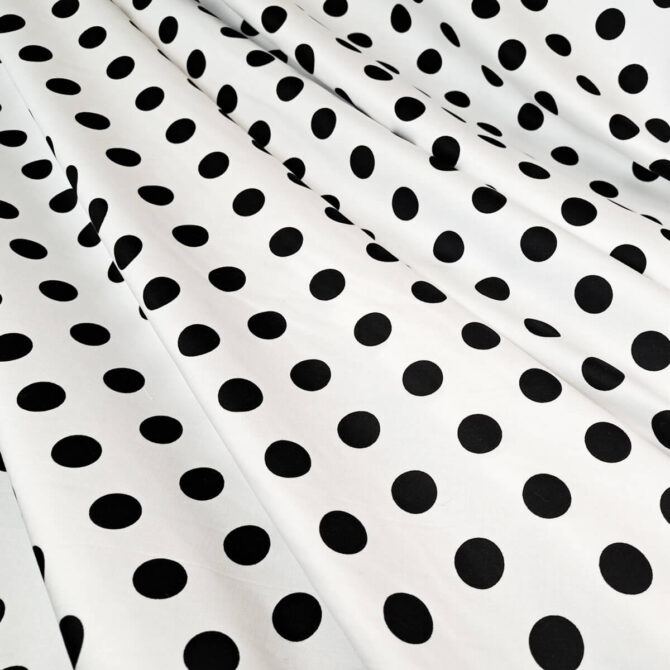 bawelna biala w czarne grochy polka dot elastycznaE