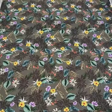 wiskoza sygnowana w kwiaty i liscie wojskowy khakiB