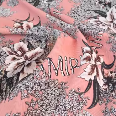 karbowana tkanina sygnowana wiskoza z acetatem kwiaty rozA