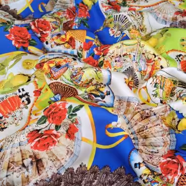 kolorowy jedwab markowy cienka krepa wachlarze i rozeA