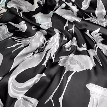 jedwab premium w syreny i bociany czarny elastycznyA