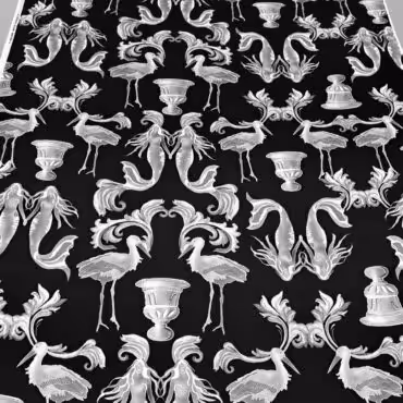 jedwab premium w syreny i bociany czarny elastycznyB