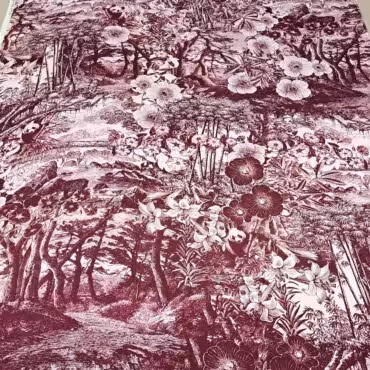 jedwab premium baklazanowy pandy na egzotycznej roslinnosciB