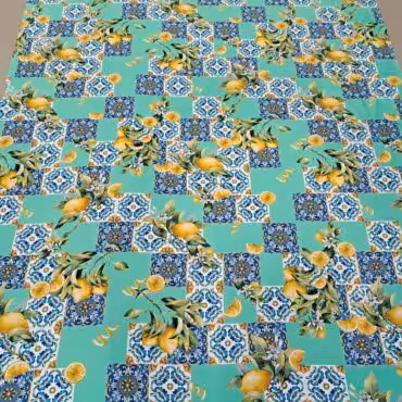 jedwab z wiskoza wzor kafle majolika i cytrynyB