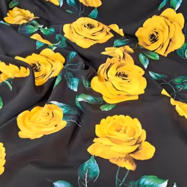 jedwab w roze zolte na czerni naturalny krepdeszynA